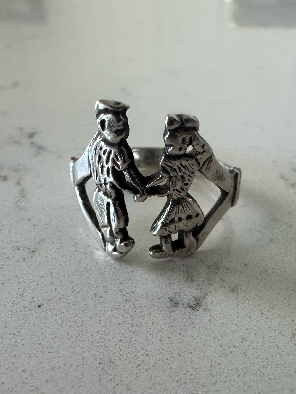 Vintage Jack and Jill children sterling silver ring adult size 6